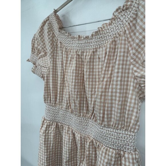 J. Crew Smocked Puff Sleeve Dress Women Medium Peach Gingham Milk Maid Peasant - Picture 12 of 13